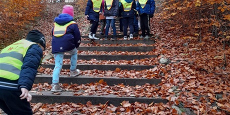 Powiększ grafikę: dzieci ida po chodach na punkt widokowy