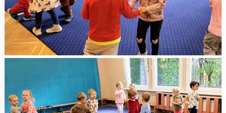 Powiększ grafikę: dzieci tańczą w parach śpiewając poznaną na rytmice piopsenkę