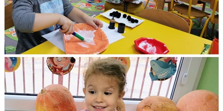 Powiększ grafikę: dzieci z pomalowanych talerzyków składają papier , malują oczy i przyklejają nosek, tak powstała głowa lisa