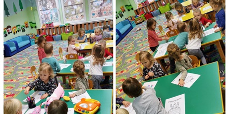 Powiększ grafikę: dzieci kolorują torty do książeczki urodzinowej dla Kuby i Szymona