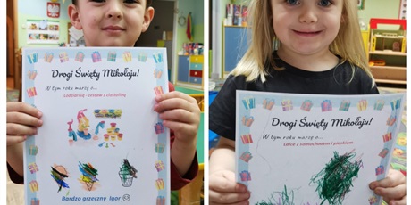 Powiększ grafikę: Igor i Amelka pokazują swój list do Mikołaja