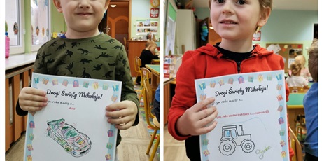 Powiększ grafikę: Igor i Leon pokazują swój list do Mikołaja
