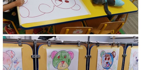 Powiększ grafikę: Dzieci koloruja sylwety misia