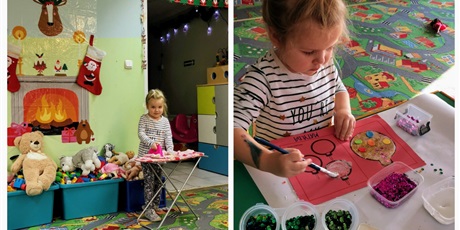 Powiększ grafikę: Zabawa i praca Matyldy, prasowanie i zdobienie papierowej bombki cekinkami i brokatem