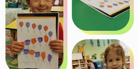 Powiększ grafikę: dzieci kolorują baloniki wg rytmu pomarańmczowy fioletowy