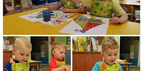 Powiększ grafikę: dzieci malują farbami zaglówkę