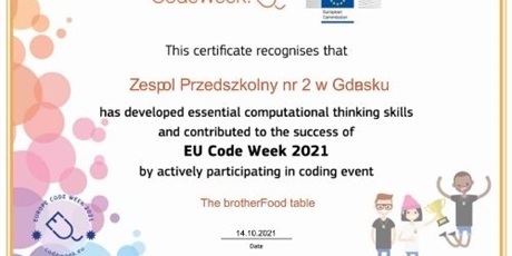 Grupa IV - "Gdańskie Lwy" otrzymała Europejski Certyfikat "EU Code Week 2021"